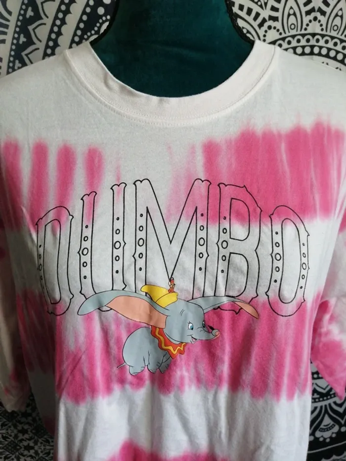 Tee-shirt crop top blanc et rose tye and die impression dumbo / don't call me jennyfer / (L-XL) - photo numéro 3