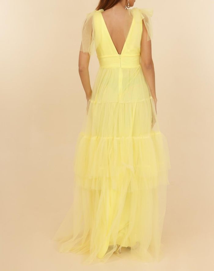 robe cérémonie longue jaune nœud aux épaules Taille 38 - photo numéro 4