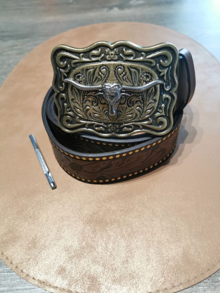 Ceinture de cowboy country taureau doré