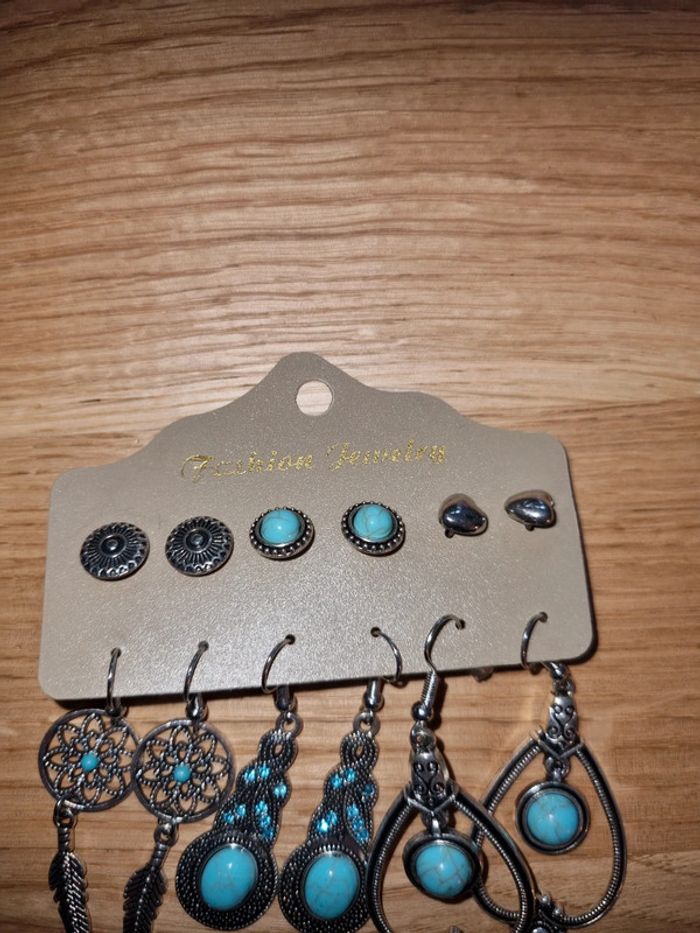 Boucles d oreilles turquoise ethnique - photo numéro 3