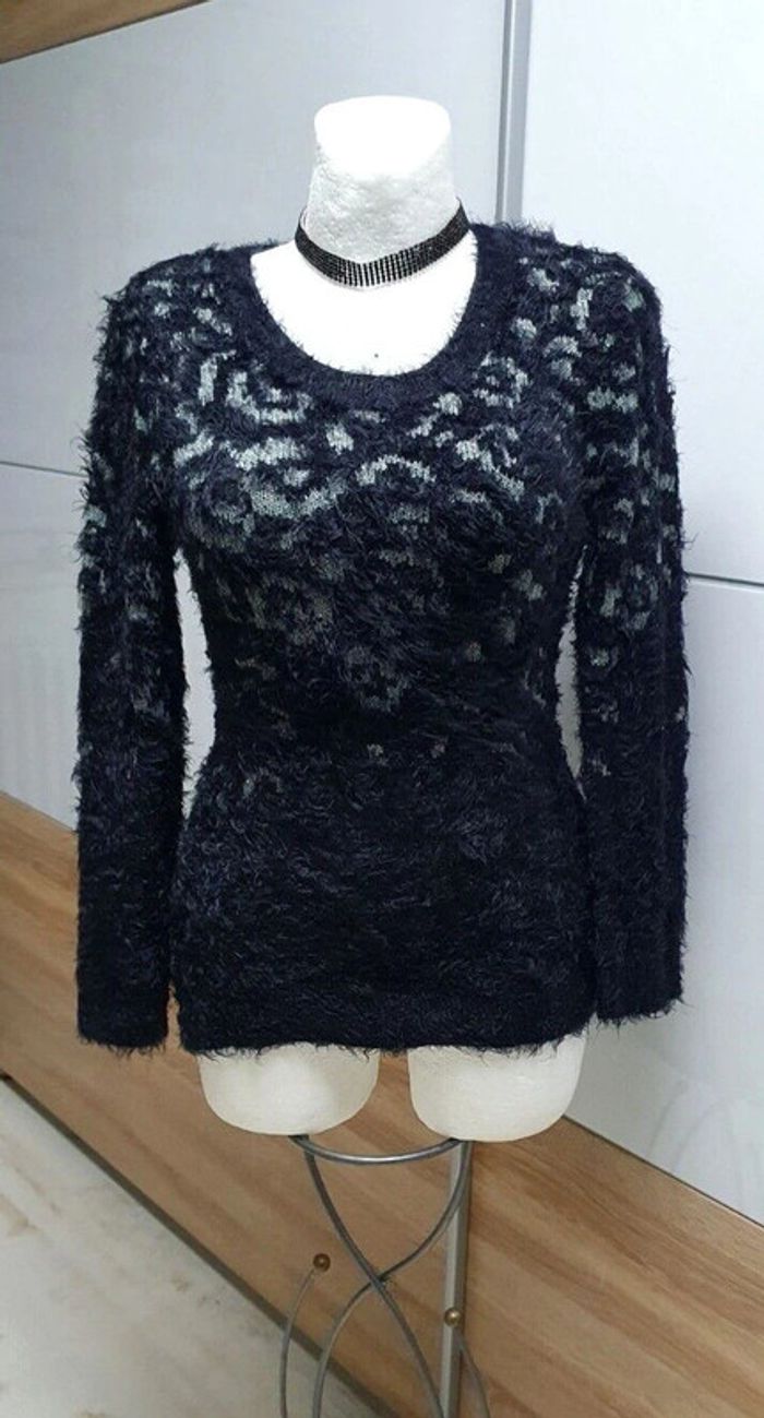 Beau pull noir et gris argenté à poils Yessica 38/40 - photo numéro 7