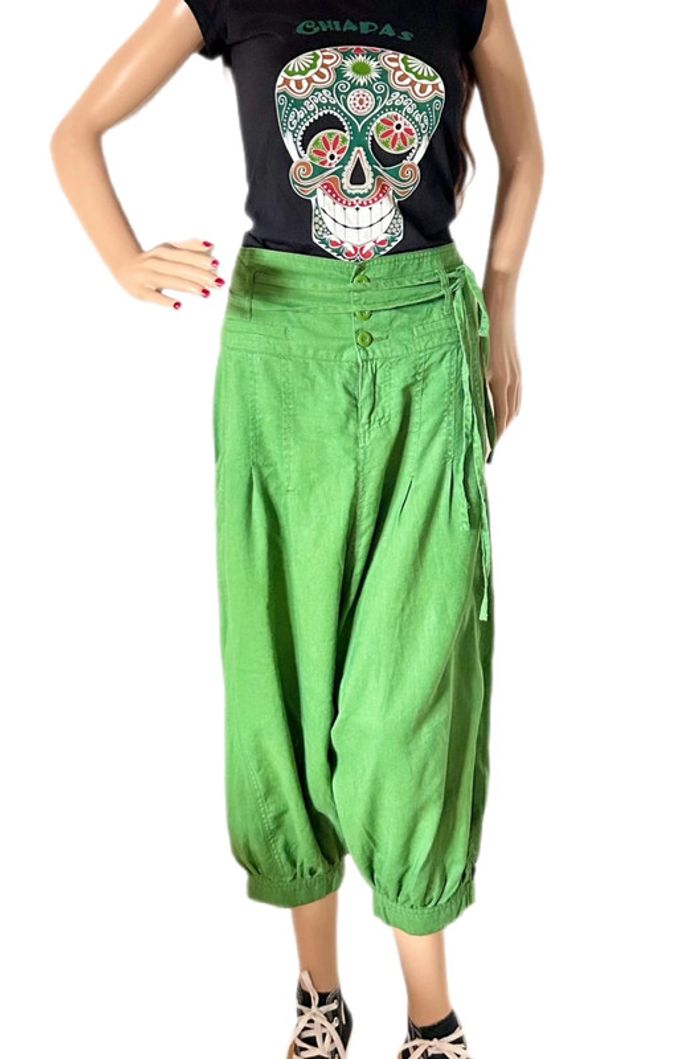 🌿Sarouel lin vert vintage taille 36/38 boho hippie ethnic festival green linen harem pants🌿 - photo numéro 5
