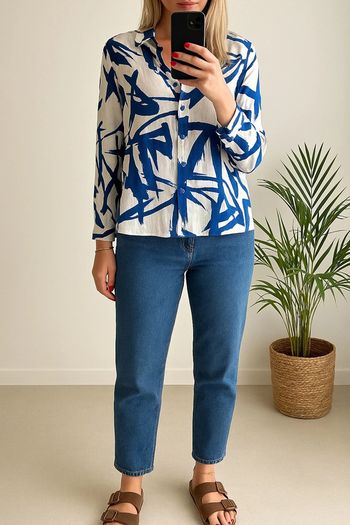 Chemise blanche à motifs bleus Suzzy & Milly – Taille S