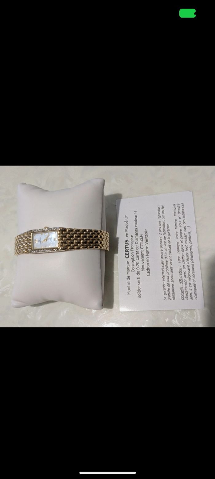 Magnifique montre classique vintage Certus en plaqué or, boîtier serti de 0, 20 carats de diamants et cadran en nacre véritable. - photo numéro 7