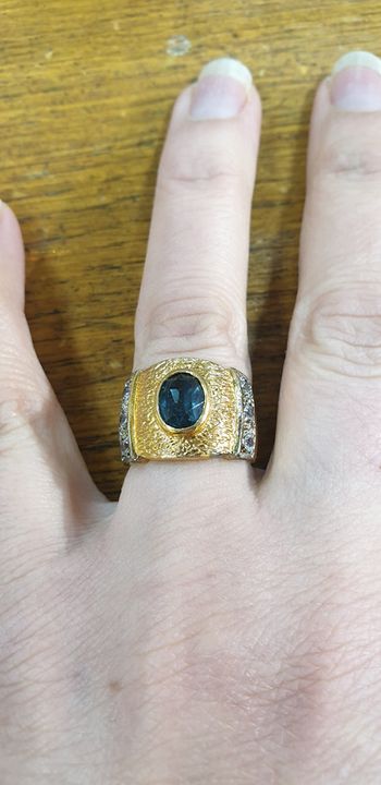 Bague neuve vermeille et zyrconium bleu