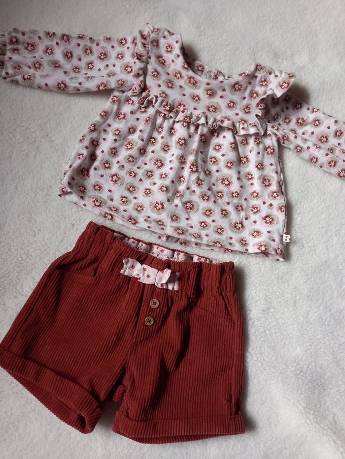 Ensemble fille short et blouse 3 mois - photo numéro 2