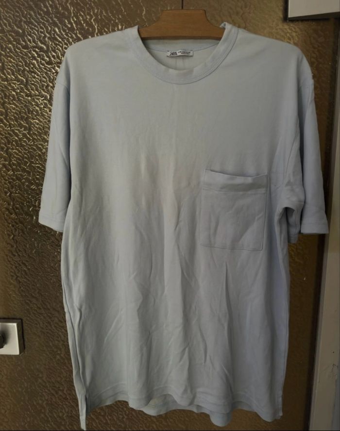 T-shirt uni bleu ciel Zara taille XL - photo numéro 1