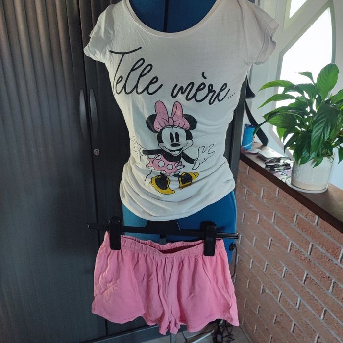 Pyjashort t-shirt blanc imprimé Minnie short rose XS 34 14 ans disney