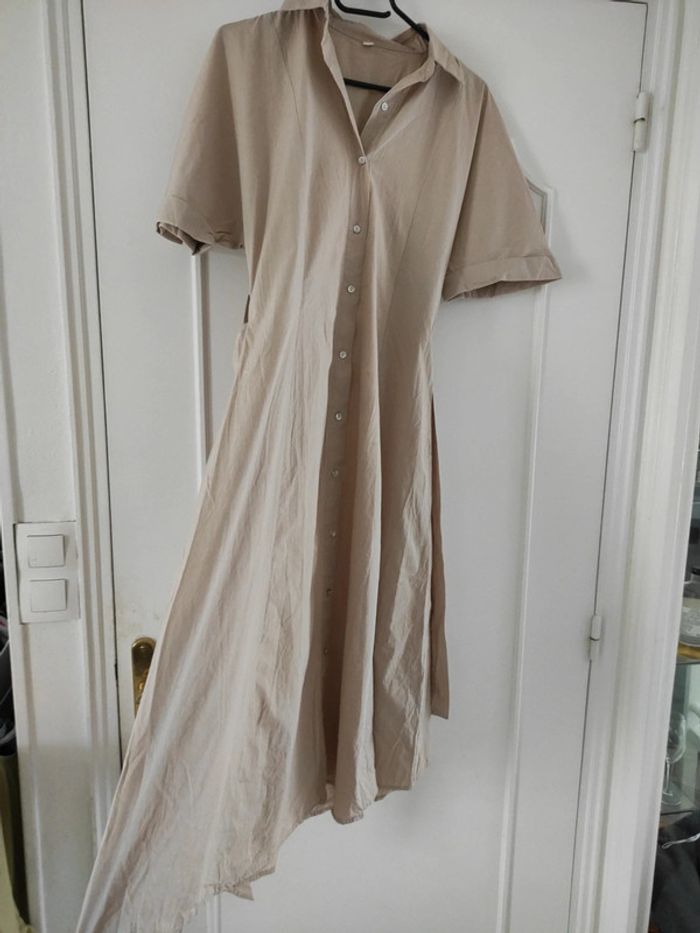 Longue robe chemise beige 100% coton shein - photo numéro 3