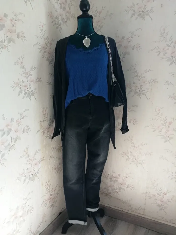 Jeans skinny noir avec ourlets gris clair / in extenso / (40)