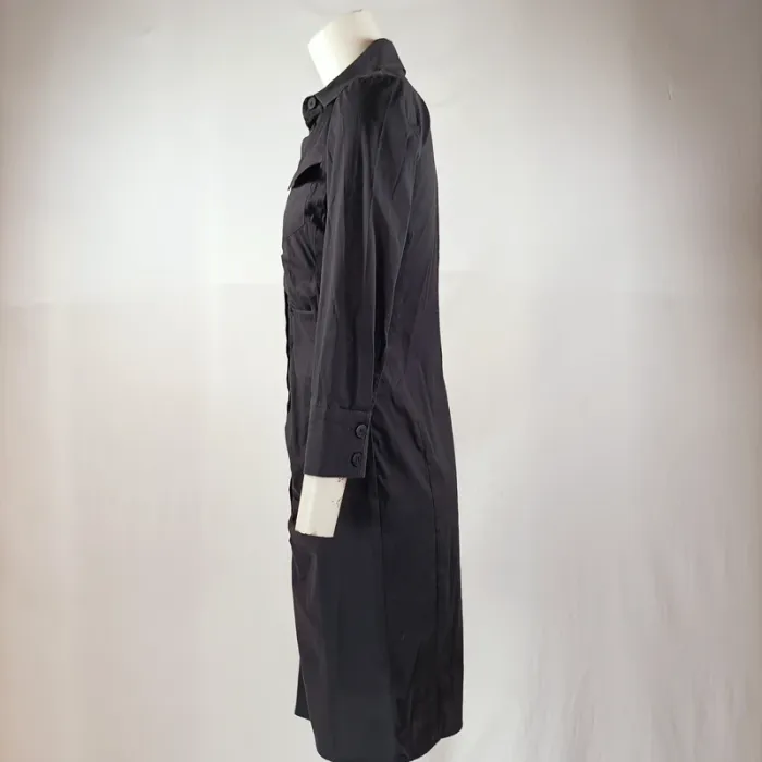 Robe-chemise noire Patrizia Pepe cintrée à poches, manches 3/4, taille 42 A1131 - photo numéro 2