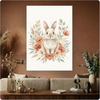 Affiche murale “Lapin Fleuri” illustration enfant bohème nature déco A3 Sans cadre