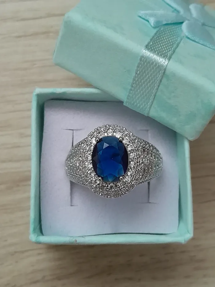 Superbe bague, strass, pierre bleue marine, taille 60 - photo numéro 2