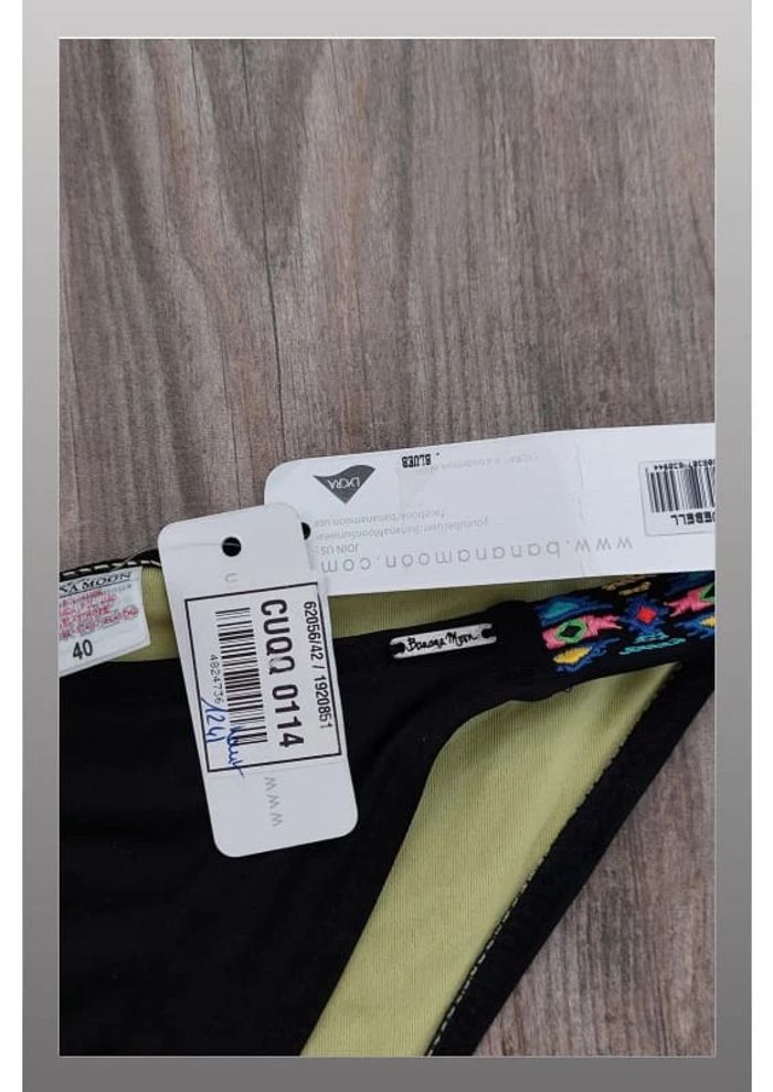 Bas de maillot de bain noir intérieur jaune, motif tribal sur les cotés - Taille 40 Banana Moon - photo numéro 5