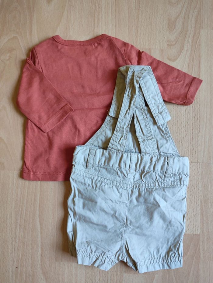 Lot tenue Neuve salopette courte + t-shirt manches longues Kiabi en 1M - photo numéro 2