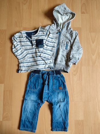 Lot tenue pantalon Denim doublé + t-shirt manches longues + sweat zippé à capuche Creeks en 18M