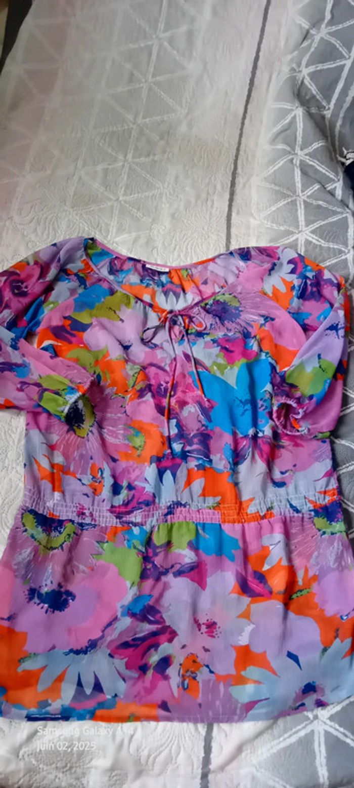 Robe tunique longue en voile motif floral coloré femme 44/46 yessica - photo numéro 13