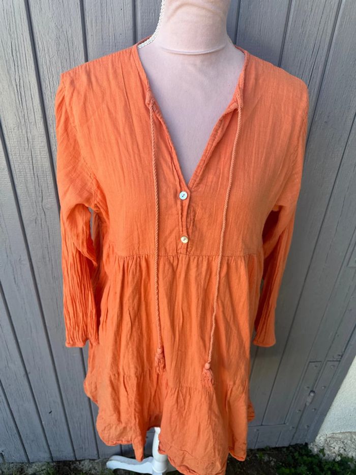 Robe d’été légère doublée orange décolletée - photo numéro 2