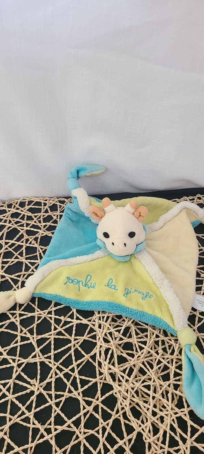 Vulli doudou Sophie la girafe plat bleu vert beige - photo numéro 3