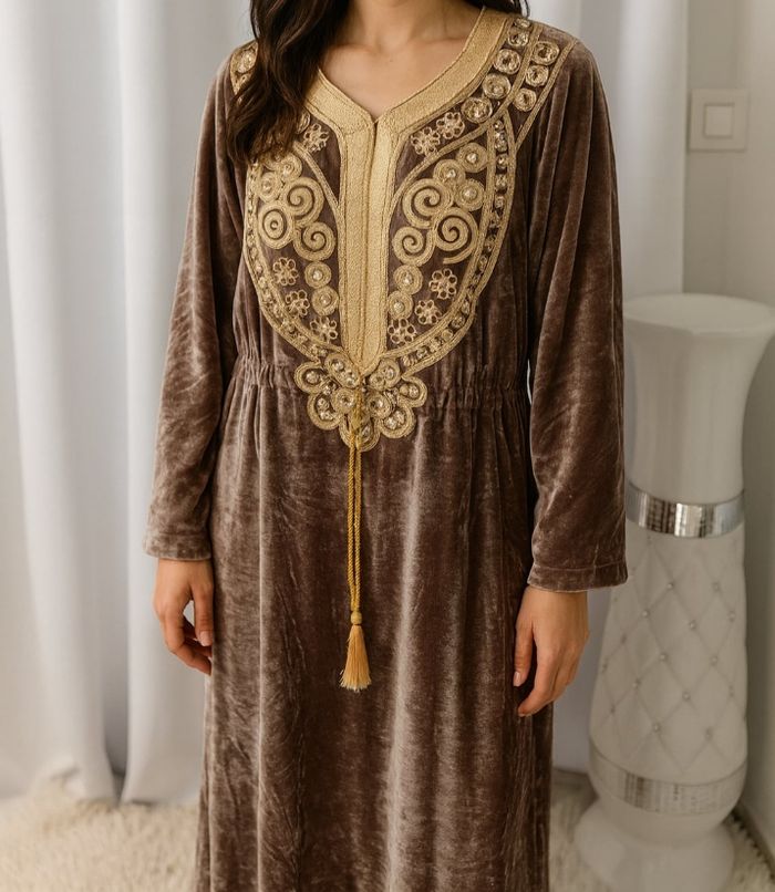 Robe maison en velours avec deux poches - photo numéro 3