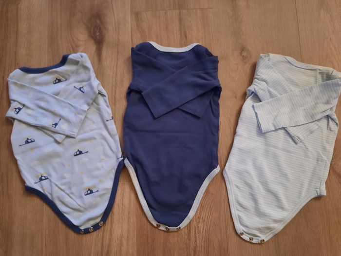 Lot de 3 bodies garçon  à manches longues bleu marine/bleu ciel Sergent Major 9 mois - photo numéro 2