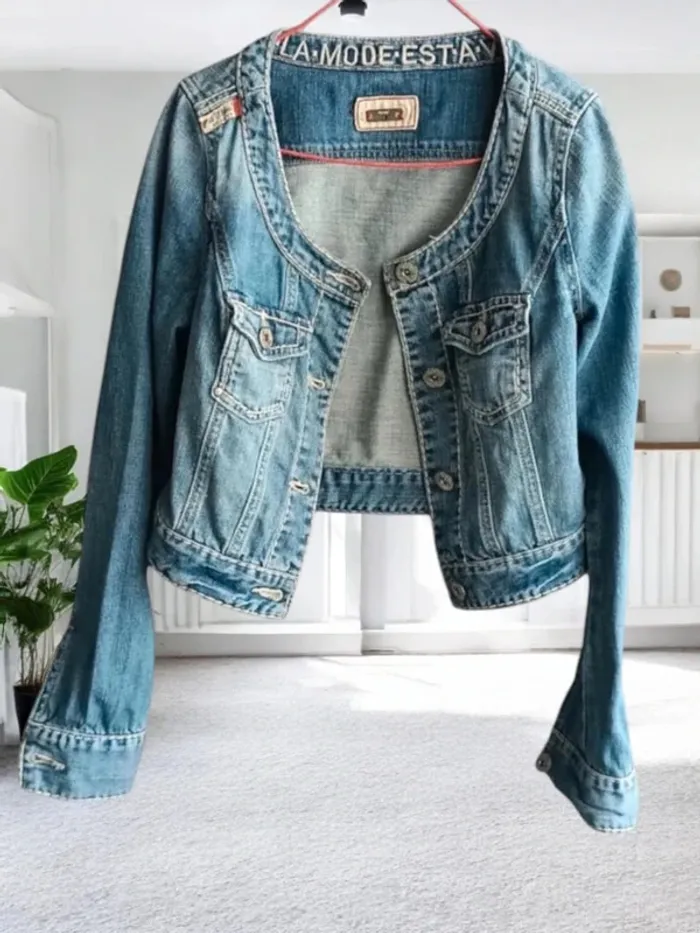 Veste jean La Mode Est à Vous, coupe cropped , col rond large - photo numéro 9