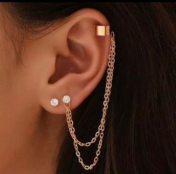 boucles d’oreilles manchette à chaîne deux couleur au choix