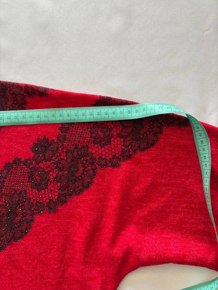 Pull rouge à manches 3-4 avec détail noir en dentelle - Plus Collection - 3XL/4XL-46/48 - photo numéro 9