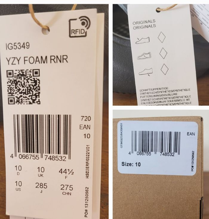 Adidas Baskets Yeezy Foam Runner Carbon Pointure 44 1/2 ou US 10- Réf IG5349- Neuf & Boite Origine - photo numéro 6