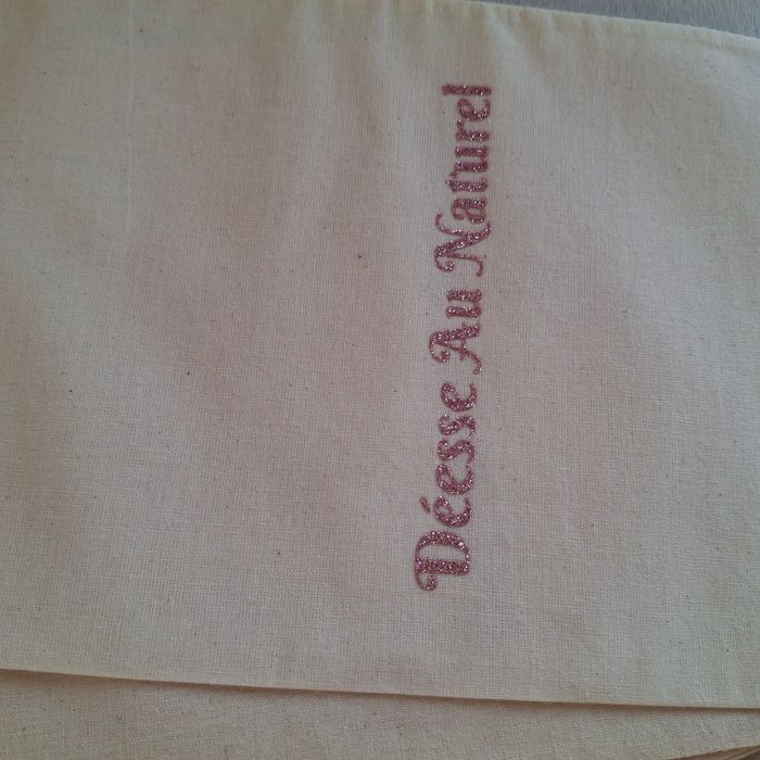 Lots de 3 pochons en coton 20x30 cm crème avec inscriptions fuchsia pailletées - Déesse au Naturel - photo numéro 7