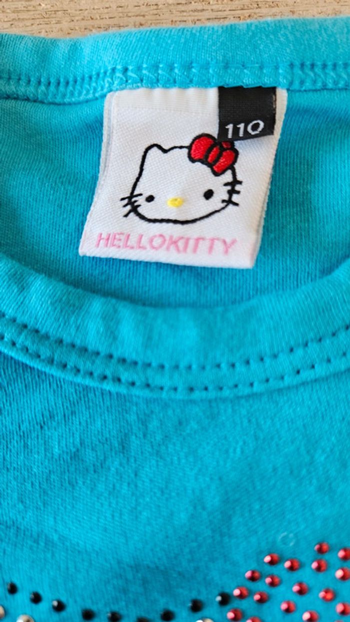 T shirt fille à manches courtes, bleu turquoise, avec sequins, Hello Kitty, 5 ans - photo numéro 4