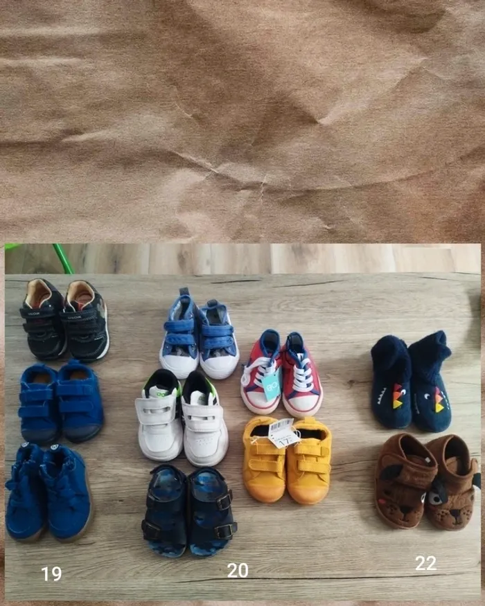 10 paires de chaussures/chaussons garçon du 19 au 22
