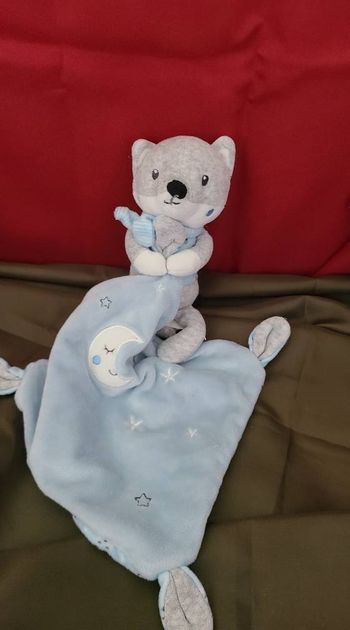 Pommette Doudou mouchoir Renard bleu gris lune étoile