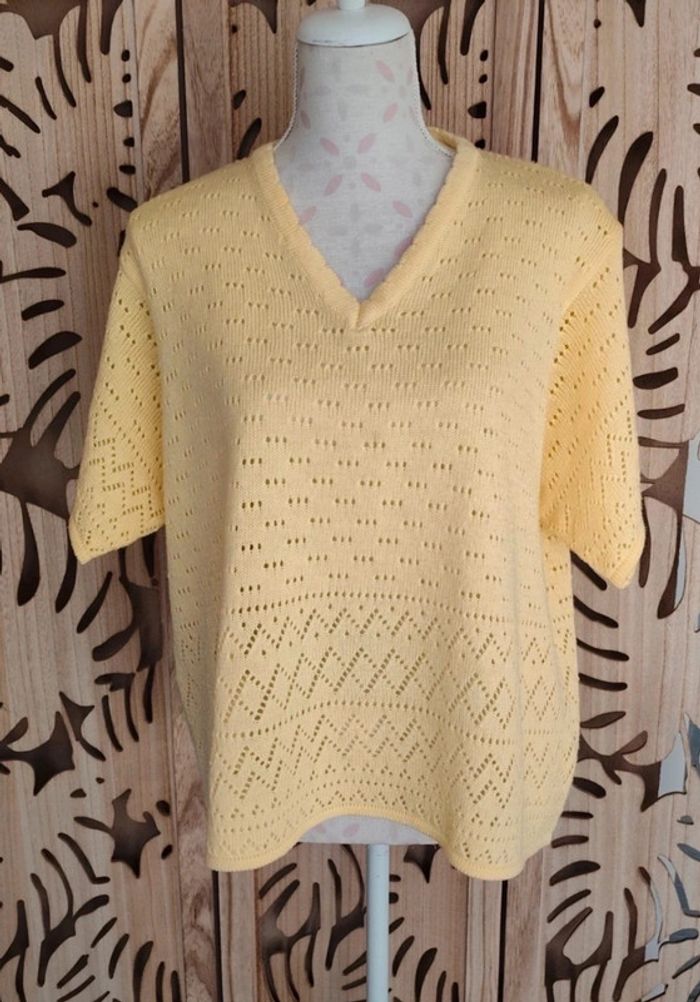 Pull jaune pâle en maille ajourée - Taille 52- Blancheporte - photo numéro 8