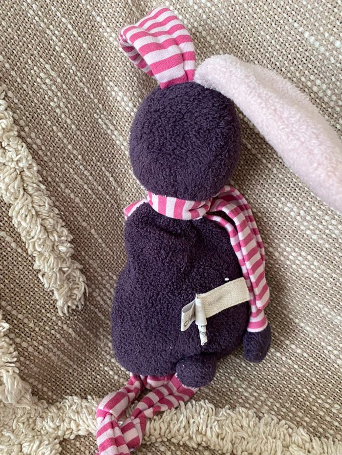 Peluche doudou 34cm bout’chou lapin violet et rose rayé très bon état - photo numéro 4
