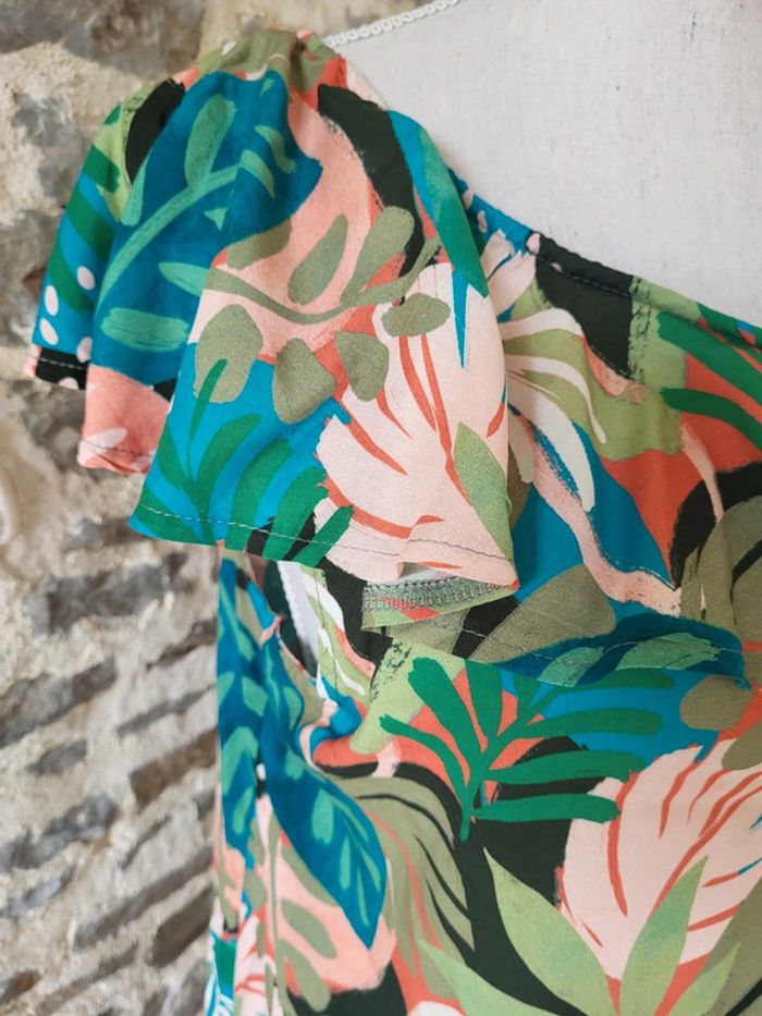 Blouse à motifs feuilles vert rose kaki La Redoute Taille 44 - photo numéro 3
