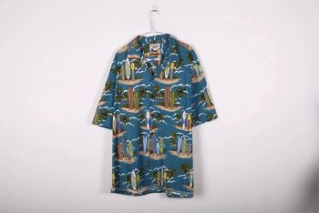 Chemise Hawaïenne vintage 90's en coton motif palmiers et îles Made in USA (#250024)