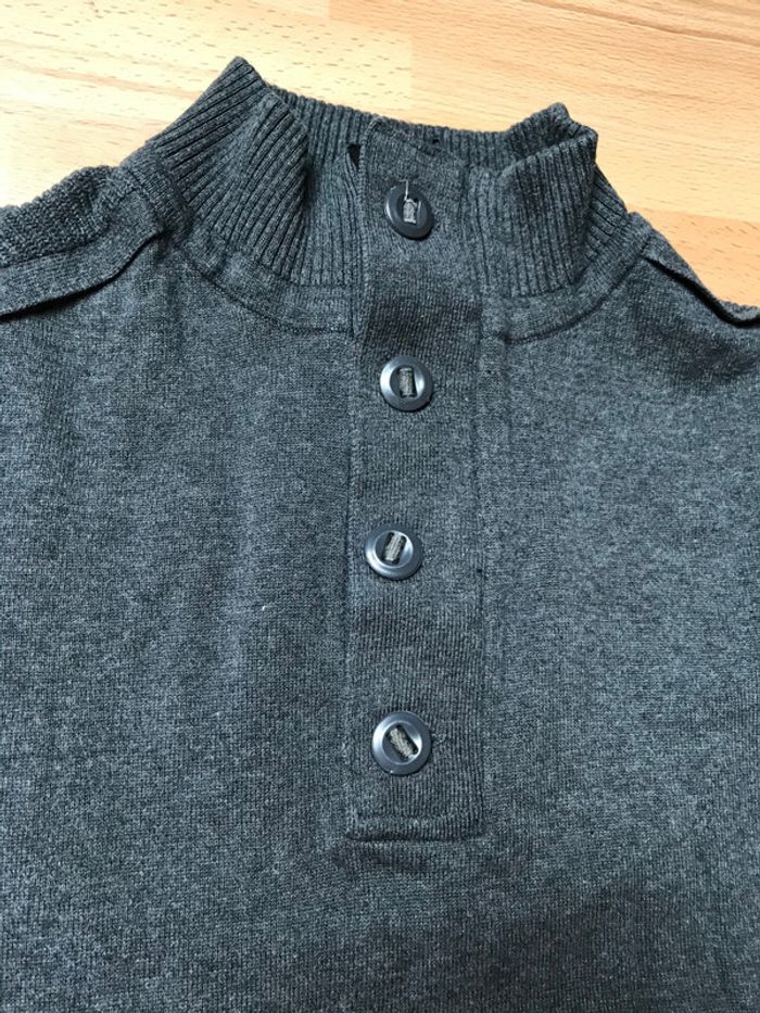 Pull homme gris Gemo taille L col bouton et zippé - photo numéro 4