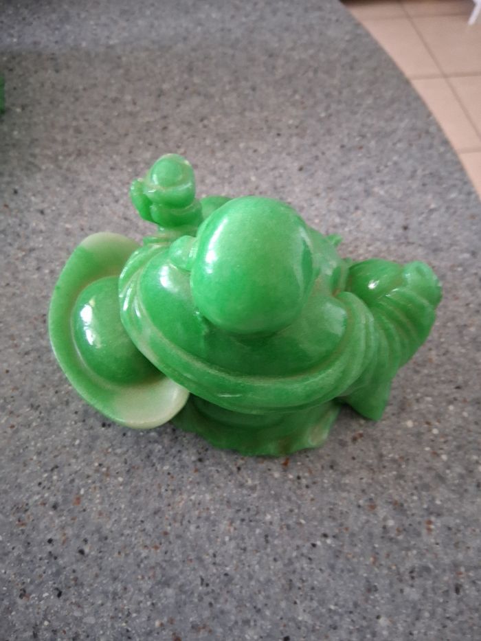 Bouddha "rieurs " porte plat vert en résine - photo numéro 2