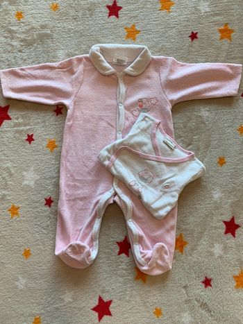 Lot Pyjama & Body Assorti Tissaïa Rose et Blanc 3M
