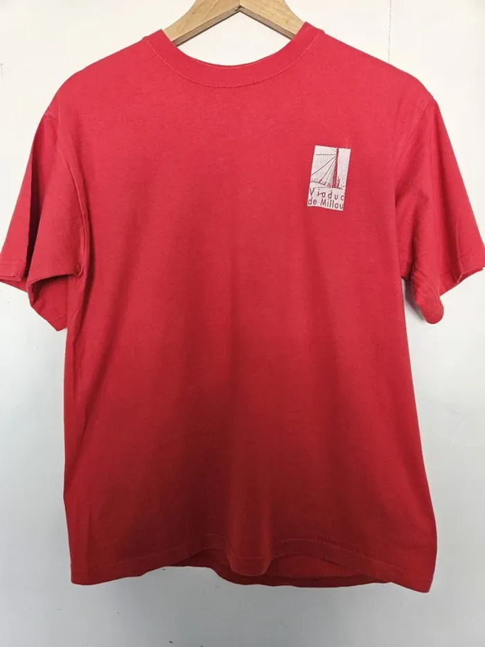 T-shirt original à manches courtes unisexe - Taille L / 40 - Viaduc de Millau - Rouge