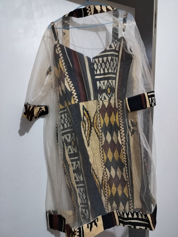Robe été mi longue en pagne et voilage
