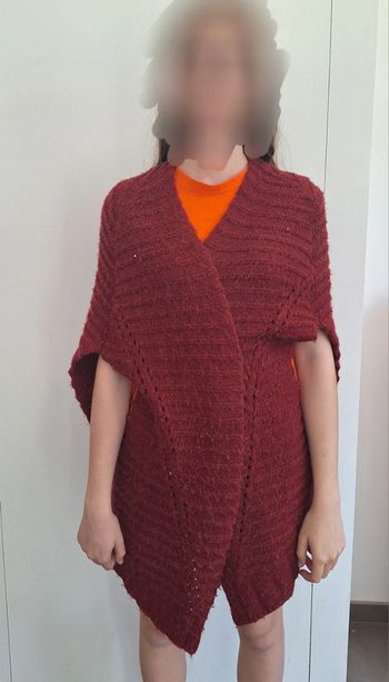 Chale/gilet en laine, alpaga et acrylique rouge bordeau femme S