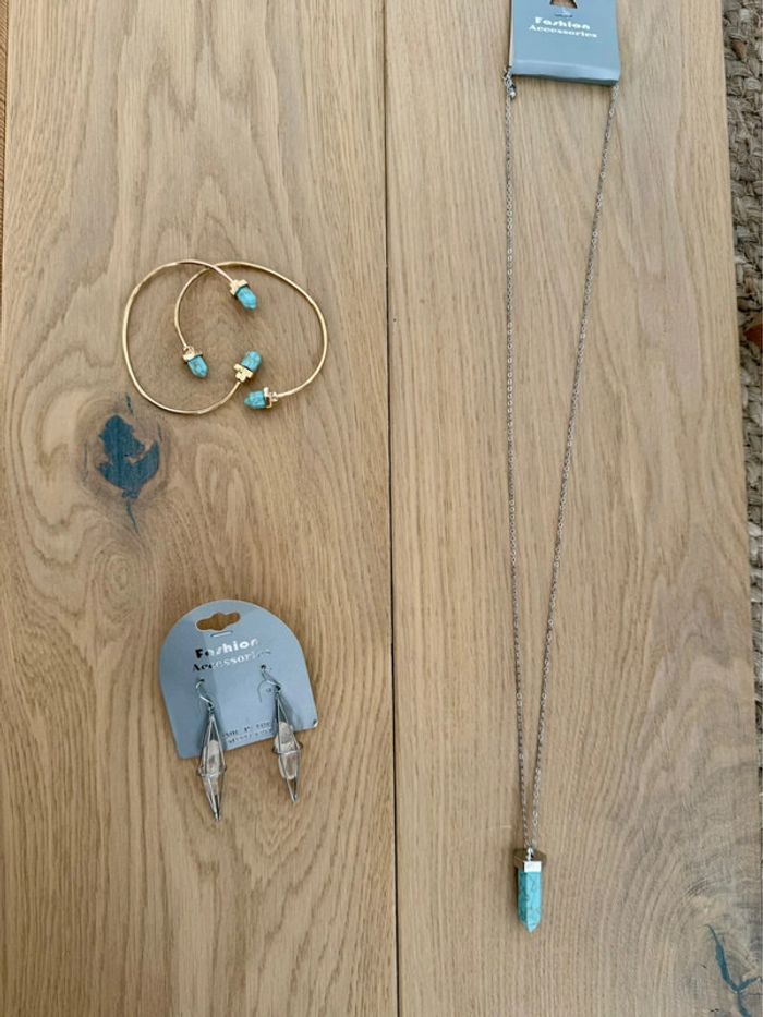 Collier sautoir gris strass boucle d’oreilles Ketting Halskette Necklace Collar Colar Collana bijoux - photo numéro 5