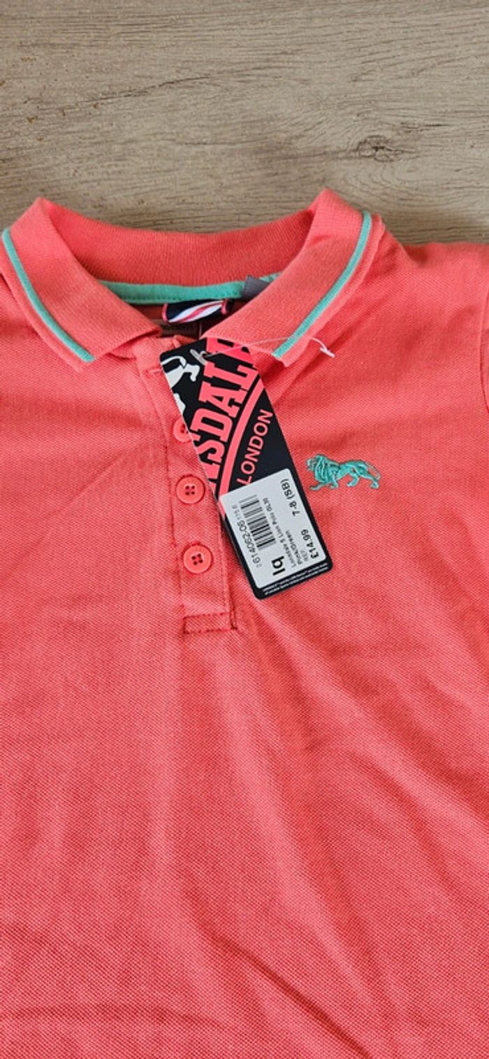 Polo à manches courtes, corail, Lonsdale, 7/8 ans, neuf avec étiquette - photo numéro 4