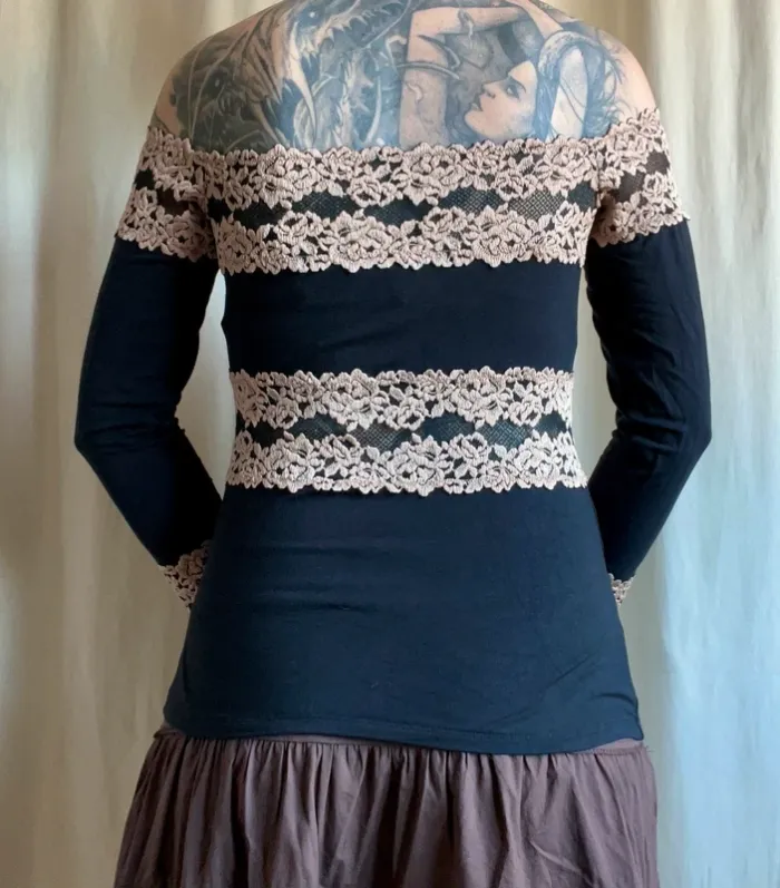 Top épaules nues dentelle roses Coquette Goth Whimsigoth vintage 90s Grunge - Taille M - photo numéro 3