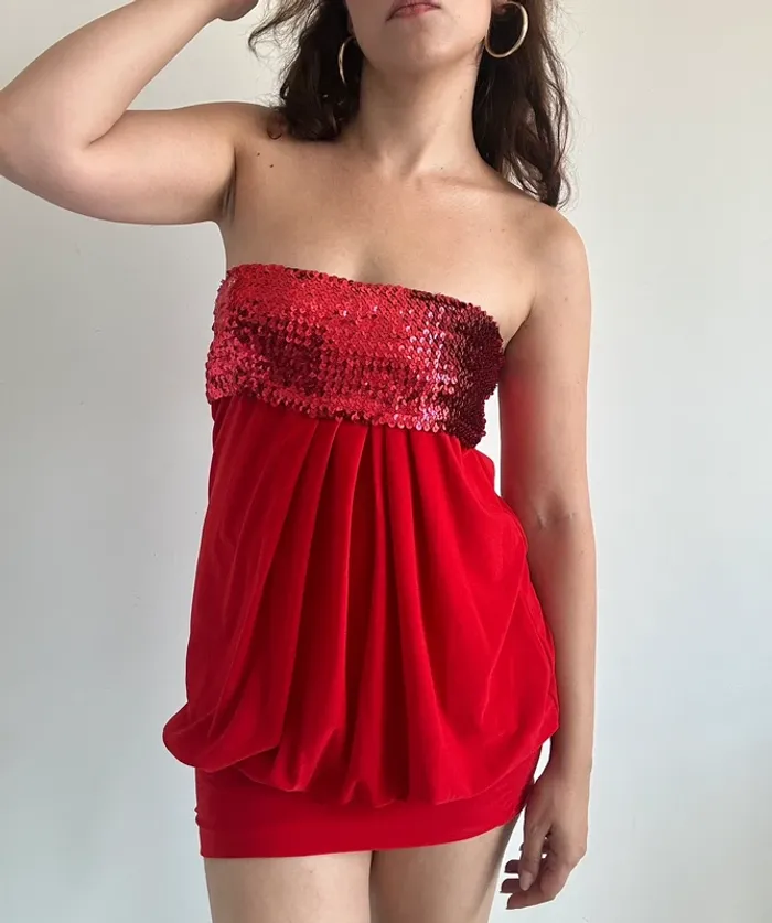 Haut/robe y2k années 2000 rouge à sequins taille S/M - photo numéro 6