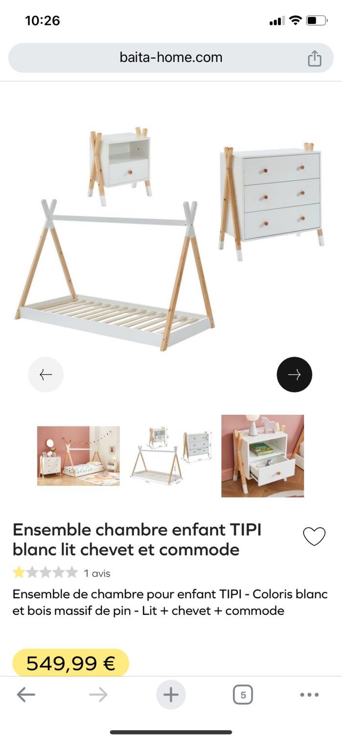 Lit tipi et table de chevet enfant - photo numéro 4