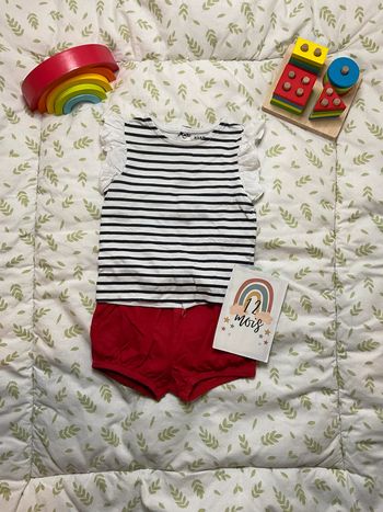 ensemble teeshirt blanc rayé marine et short rouge 12 mois kiabi