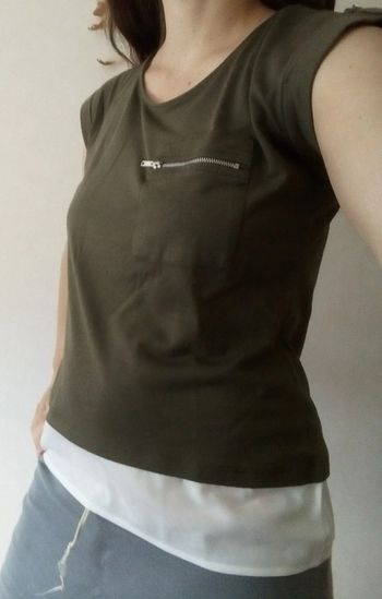 T-shirt bicolore kaki/blanc T38 Gemo